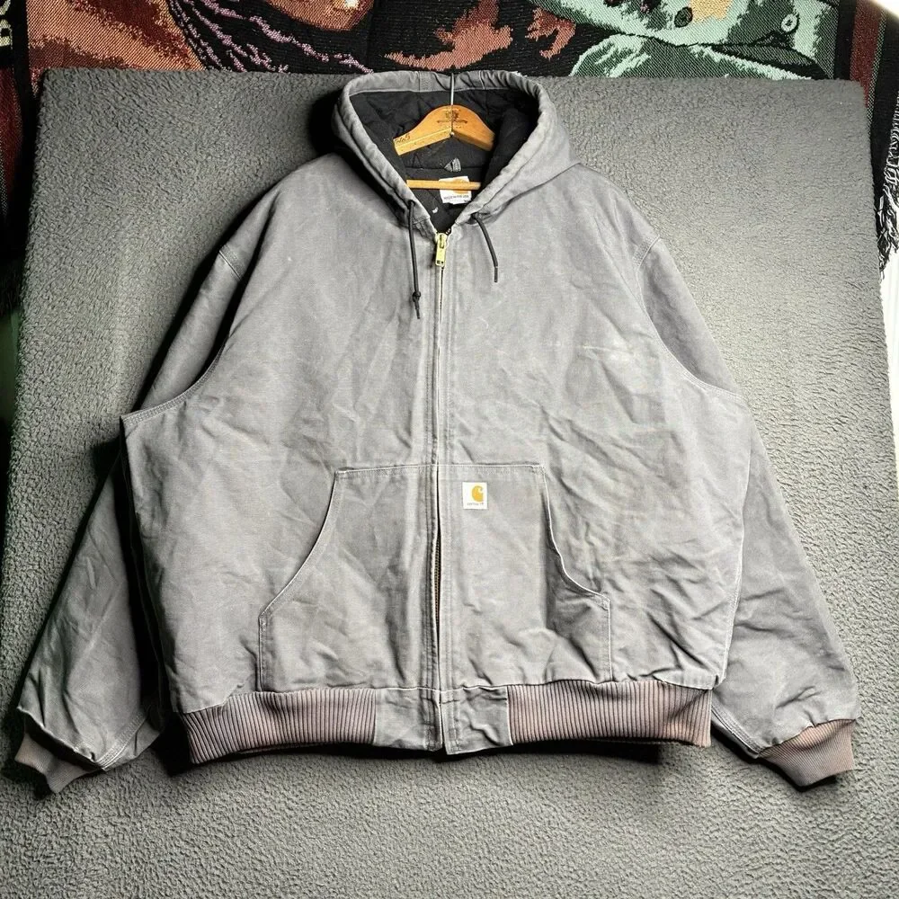 Vintage Carhartt Jacket Mens 2XL Gray Canvas Quilted Insulated J140-GVL Made USA